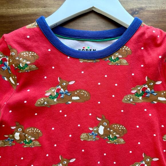 Mini Boden Red Navy Printed Deer Woodland Polka Dot Long Sleeve Tunic Knit Top - Picture 3 of 8